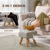HOMCOM Linen-Look Square Padded Footstool - Light Brown(m-4)