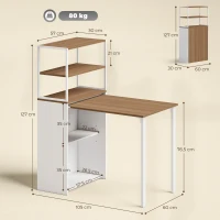 HOMCOM Schreibtisch Klappbar Küchentisch mit 4 Regal Computertisch Arbeitstisch Laptoptisch 105 x 60 x 127 cm Naturholz(m-3)