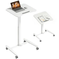 HOMCOM Höhenverstellbarer Stehschreibtisch, Rollbarer Schreibtisch mit neigbarer Tischplatte, Sicherheitsstopper, Rollen, Weiß(m-12)