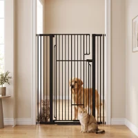 PawHut 135cm Extra Tall Dog Gate with Cat Door, Fits Openings 81-108 cm Pressure Mounted for Doorways, Hallways, No Drilling(m-9)