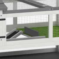 PawHut Casa para Tortugas de Madera con Dos Casas Principales Techo Abatible Soporte para Lámpara Gris(m-9)
