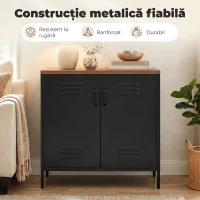 HOMCOM Bufet Metalic cu 2 Uși și Raft Reglabil, pentru Living sau Birou, Negru(m-4)