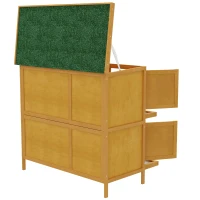 PawHut Conigliera a 2 Livelli in Legno di Abete e Bitume con Rampa, 2 Vassoi Estraibili 4 Porte, 97x44x91 cm, Giallo(m-8)
