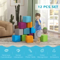 HOMCOM 12 PCs Soft Play Blocks, Soft Foam Toy, Building and Stacking Blocks for Kids, Grey(m-7)