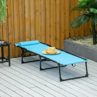 Outsunny Tumbona Plegable, Tumbona Jardín Exterior Reclinable 4 Posiciones con Reposacabezas y Marco de Acero, Carga 120 kg, para Terraza, Piscina, Playa, 189x58x30 cm, Azul Claro(m-9)