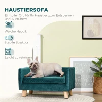 PawHut Hundesofa Hundebett Hundecouch aus Samt mit Rückenlehne, Holzbeine, Kissen, bis zu 8 kg 64 x 45 x 36 cm Blau(m-4)