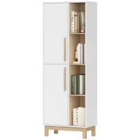 HOMCOM 176 cm großes Bücherregal, 4 offene Regale, 2 Schränke, freistehender Bücherschrank, MDF, Weiß(m-11)