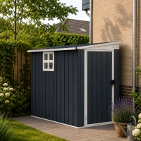 Outsunny Tuinopslagschuur, Gereedschapsschuur voor Tuingereedschap, met Venster, Ventilatieopeningen, Afsluitbaar, Staal, Donkergrijs(m-2)