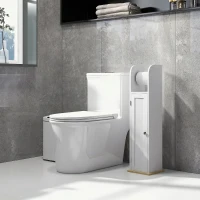 kleankin Dulap Baie Slim cu Suport Hârtie Igienică pentru Spălătorie, Modern, Rafturi Reglabile, MDF, Alb(m-7)