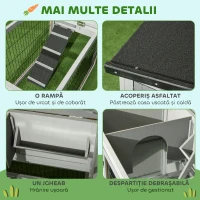 PawHut Cușcă de Exterior cu Rampă, Acoperiș Rabatabil și Tăviță, din Lemn de Brad, 150x52x68 cm, Gri Deschis(m-7)