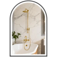 HOMCOM LED Badezimmerspiegel 60 x 90 cm mit Beleuchtung, Front- & Rückbeleuchtung, Memory-Funktion, Touch-Schalter, Schwarz(m-12)