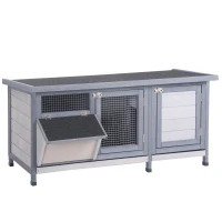PawHut Jaula para Conejos con Techo Asfáltico Abatible Puertas con Pestillo Bandejas Extraíbles y Comedero 112x50x54 cm Gris(m-1)
