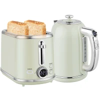 HOMCOM Wasserkocher- und Toaster-Set, LED-Anzeige, 1,7 Liter, 2200W, Retro-Design, Memory-Funktion, Grau(m-11)