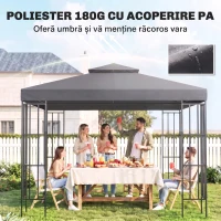 Outsunny Acoperiș de Rezervă pentru Foișor 3x3m cu Design pe Două Niveluri, Rezistent la Razele UV, Gri Închis(m-6)