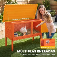 PawHut Casa de Coelhos de Madeira com Teto de Asfalto Abatível e Bandeja Removível e Porta 90x45x65 cm Madeira(m-5)