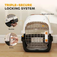 PawHut Plastic Pet Carrier Hard Shell Dog Cat Carrier Max 4 KG Steel Door Feed Bowl Secure Lock 49 x 32 x 31 cm(m-5)