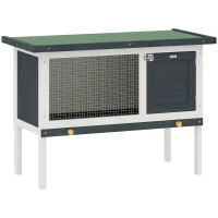 PawHut Clapier sur pied cage à lapin avec niche intérieur toit ouvrant porte verrouillable 90 x 45 x 65 cm gris foncé blanc(m-12)