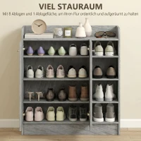 HOMCOM Schuhschrank, Platz für 12 Paar Schuhe, 2 Türen und 4 offene Fächer, für Flur oder Eingangsbereich, Grau(m-4)