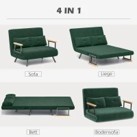 HOMCOM Schlafsofa 2er-Sofa Samtsofa, Schlaffunktion, inkl. 2 Kissen, Samtoptik, Natur + Grün(m-4)