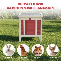 PawHut Wooden Rabbit Hutch 51 x 42 x 43 cm, Red(m-6)