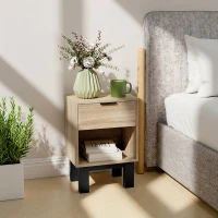 HOMCOM Nachttisch, Nachtschrank mit Schublade, offenes Fach, Nachtkommode für Schlafzimmer, Wohnzimmer, 35 x 26 x 50 cm, Eiche(m-8)