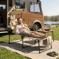 Outsunny Tumbona de Jardín con Toldo Ajustable Respaldo Regulable en 4 Niveles Reposacabezas para Terraza 70x200x45 cm Crema(m-7)