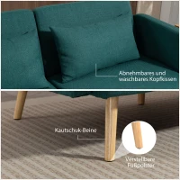 HOMCOM Schlafsofa, 3-Sitzer-Sofa mit Bettfunktion, 2 Kissen, Polstersofa mit verstellbarer Rückenlehne, Leinenoptik, Grün(m-7)