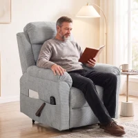 HOMCOM Massagesessel manuell verstellbar 135° beheizbar, verstellbare Kopfstütze, Chenille, Hellgrau(m-6)