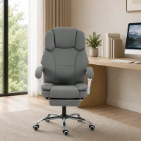 HOMCOM Scaun birou ergonomic, fotoliu înclinat din piele sintetică potrivită pentru animale, înălțime reglabilă, Gri(m-5)