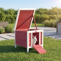 PawHut Wooden Rabbit Hutch 51 x 42 x 43 cm, Red(m-10)