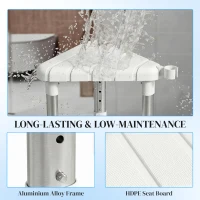HOMCOM Shower Stool, Aluminium Alloy Corner Shower Chair with Storage Shelf and HDPE Seat, Adjustable Height, White(m-6)