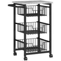 HOMCOM 3-stufige Küchenwagen auf Rädern, Rollbarer Servierwagen, Küchen-Trolley mit 3 Stahlkörben, Servierwagen(m-1)