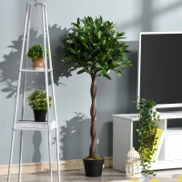 Outsunny Artificial Bay Laurel Topiary Trees with Twisted Trunk, Realistic Lush Topiary Ball Tree with Weighted Pot, 120cm Indoor Greenery Plant for Home Office Garden Decor, Set of 2, Green(m-2)