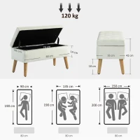 HOMCOM Cassapanca Pouf Contenitore Poggiapiedi 80x35x42 cm in Velluto, Gambe in Legno di Caucciù, Crema(m-3)
