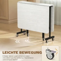 HOMCOM Mobiler Klapptisch mit 6 Rollen und Bremsen, faltbarer Küchen-Esstisch für kleine Räume, Weiß(m-6)