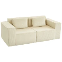 HOMCOM 3-Sitzer-Sofa, weiche Schaumstoffstruktur, breite Armlehnen, 2 Kissen, Cordbezug, Beige(m-12)