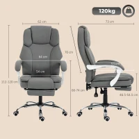 HOMCOM Scaun birou ergonomic, fotoliu înclinat din piele sintetică potrivită pentru animale, înălțime reglabilă, Gri(m-3)