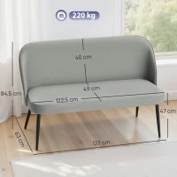 HOMCOM 2-Sitzer-Sofa, moderne Polstercouch mit Metall- und Holzrahmen, samtartiger Stoffbezug, Grau(m-3)