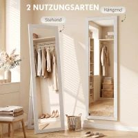 HOMCOM Standspiegel, Ganzkörperspiegel mit Ständer, freistehender Wandspiegel, 37 x 157 cm, Weiß(m-6)