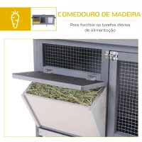 PawHut Coelheira de Madeira Gaiola para Coelhos com Telhado Asfáltico Rebatível Portas com Fecho Bandejas Removíveis 112x50x54 cm Cinzento(m-6)