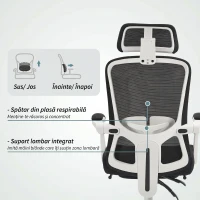 HOMCOM Scaun de Birou Rabatabil 135°, cu Suport pentru Picioare, Suport Lombar, Tetieră, Înălțime Reglabilă, din Plasă, Negru(m-5)