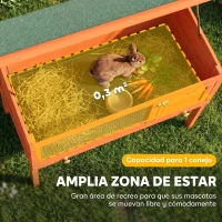 PawHut Conejera de Madera Jaula para Conejos Medianos con Techo Asfáltico Abatible Bandeja Extraíble Puerta Naranja(m-4)