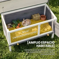PawHut Coelheira de Madeira para Coelhos Médios com Teto de Asfalto Abatível e Bandeja Removível Porta 90x45x65 cm Cinzento(m-4)