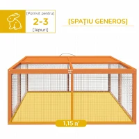 PawHut Cușcă pliabilă de exterior pentru 2-3 rozătoare, cu multiple intrări, din lemn și oțel, 110x105x50 cm, portocaliu(m-4)