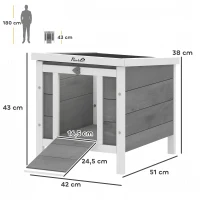 PawHut Conejera de Madera Exterior Jaula Caseta para Roedores Mascotas Pequeñas con Techo Asfáltico Se Puede Abrir y Rampa Antideslizante 42x51x43 cm Gris(m-3)