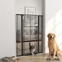 PawHut 135cm Extra Tall Dog Gate with Cat Door, Fits Openings 81-108 cm Pressure Mounted for Doorways, Hallways, No Drilling(m-2)