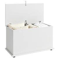 HOMCOM Coffre de Rangement, Banc de Rangement avec Couvercle Rabattable et Charnières de Sécurité, 80 x 40 x 45 cm, Blanc(m-15)