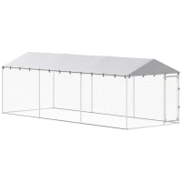 PawHut Recinto per Cani da Esterno con Rete Zincata e Serratura, in Acciaio e Tessuto Oxford, 6x2.3x2 m, Argento(m-1)