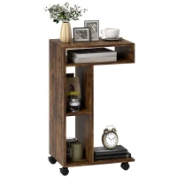 HOMCOM Beistelltisch, C-förmiger Servierwagen, 4 Rollen, 3 Fächer, 40 x 30 x 69 cm, Rustikal-Braun(m-12)