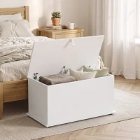 HOMCOM Coffre de Rangement, Banc de Rangement avec Couvercle Rabattable et Charnières de Sécurité, 80 x 40 x 45 cm, Blanc(m-13)